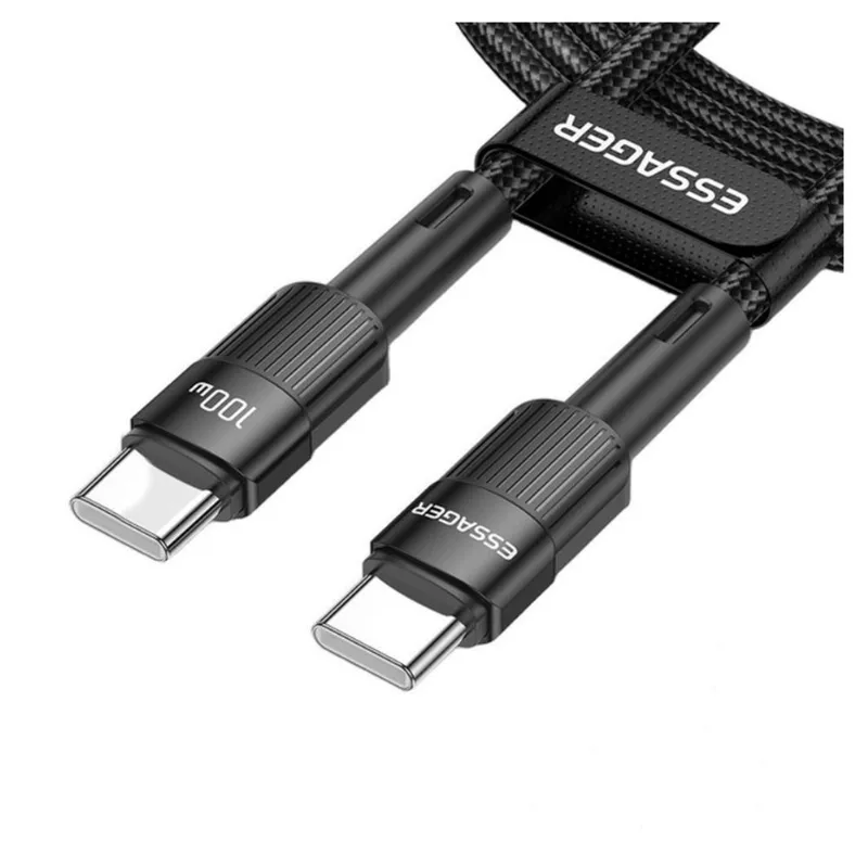 Cabo Essager USB-C 3.0M Nylon 100W EXCTT1-XCC01 Preto