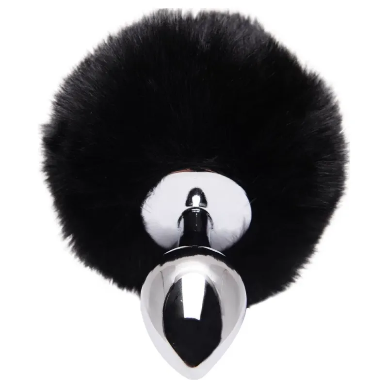 Plug Anal Aço Pompom Coelho Sexy Import - PRETO
