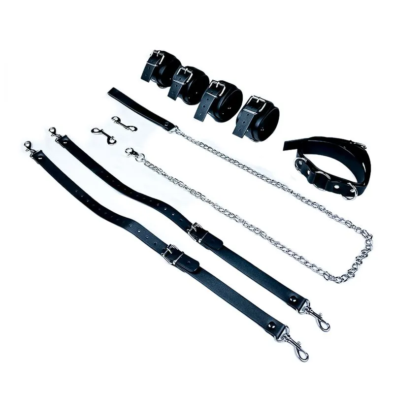 Kit Sado com Coleira, Algemas e Tornozeleiras Interligadas Sexy Import