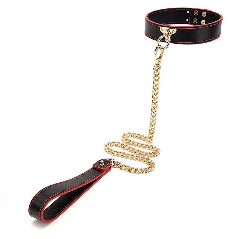 Coleira com Guia de Corrente Dourada Luxo Sexy Import Fetich Bondage Coleira com Guia de Corrente Luxo Sexy Import