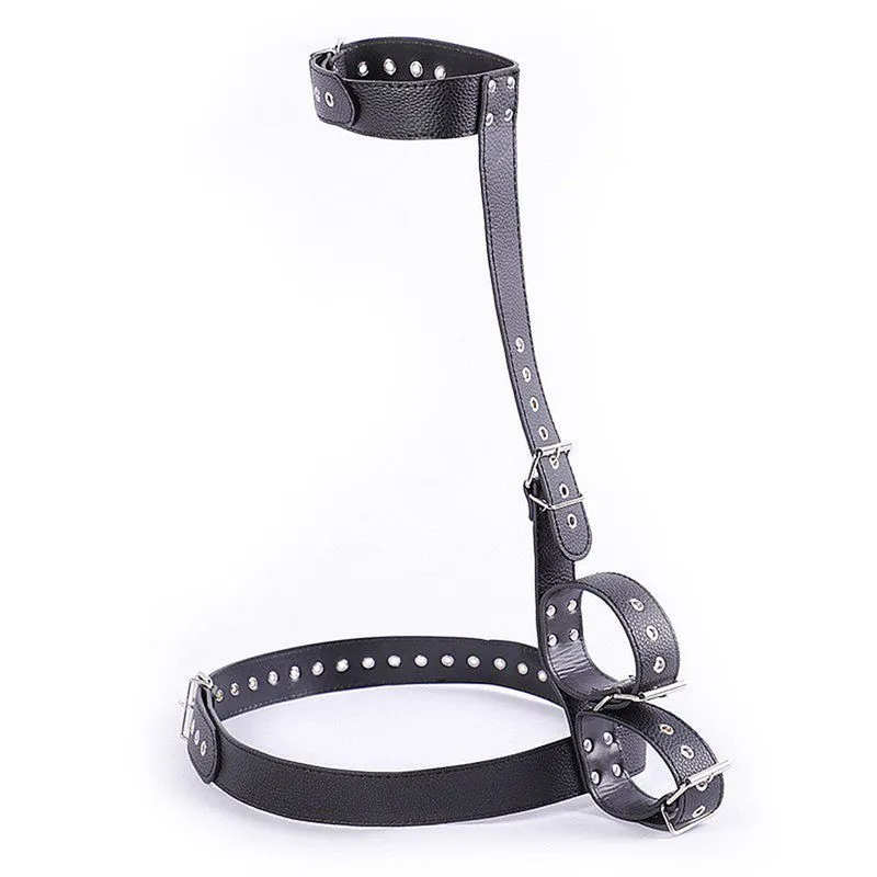 Fetich Bondage Coleira com Algema de Couro Sexy Import