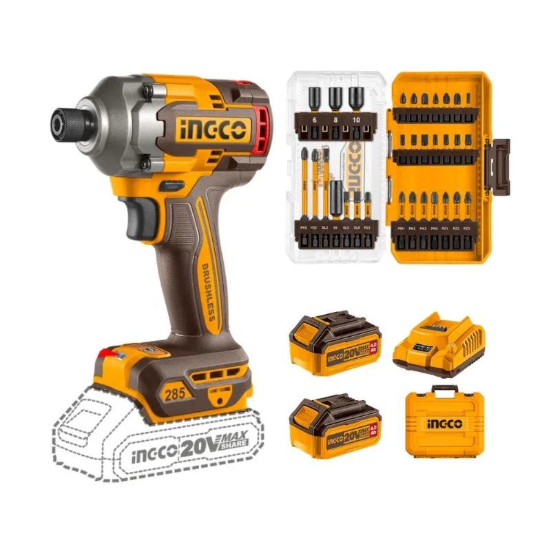 Atornillador de Impacto 285nm + 31 Puntas y Dados de Impacto Ingco COSLI240966