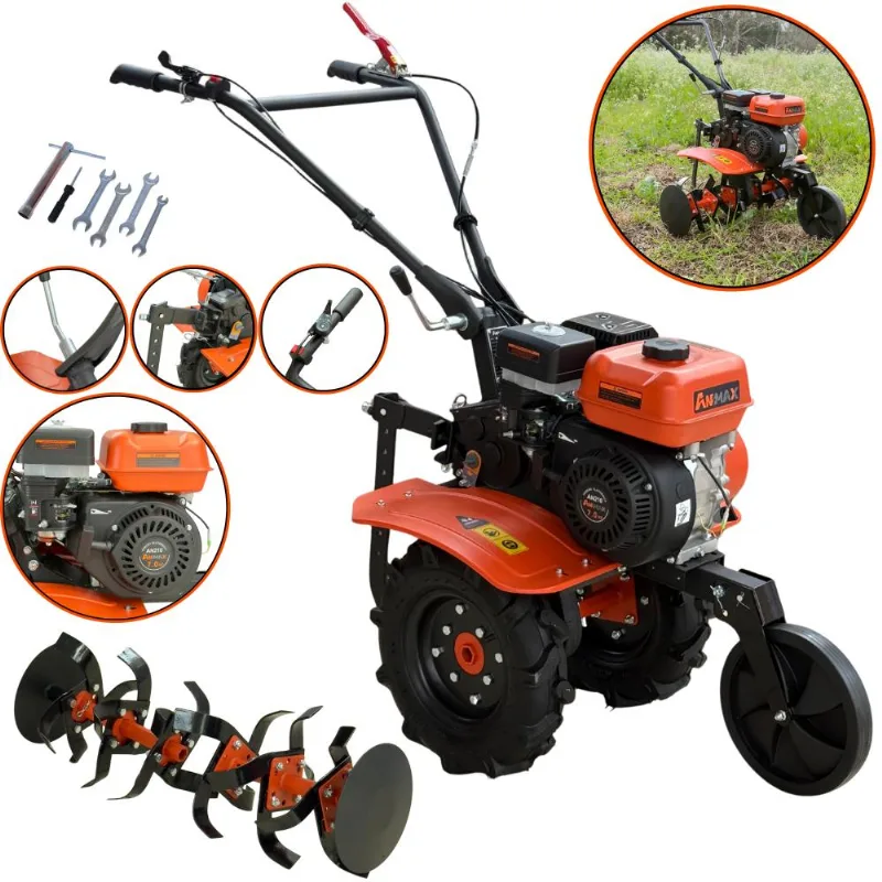 Micro Trator Tratorito Tipo Tobata À Gasolina Anmax Mt170g Motor 4t 208cc 7hp Câmbio Com 3 Marchas, 24 Lâminas Cultivadoras E Rodas De Transporte