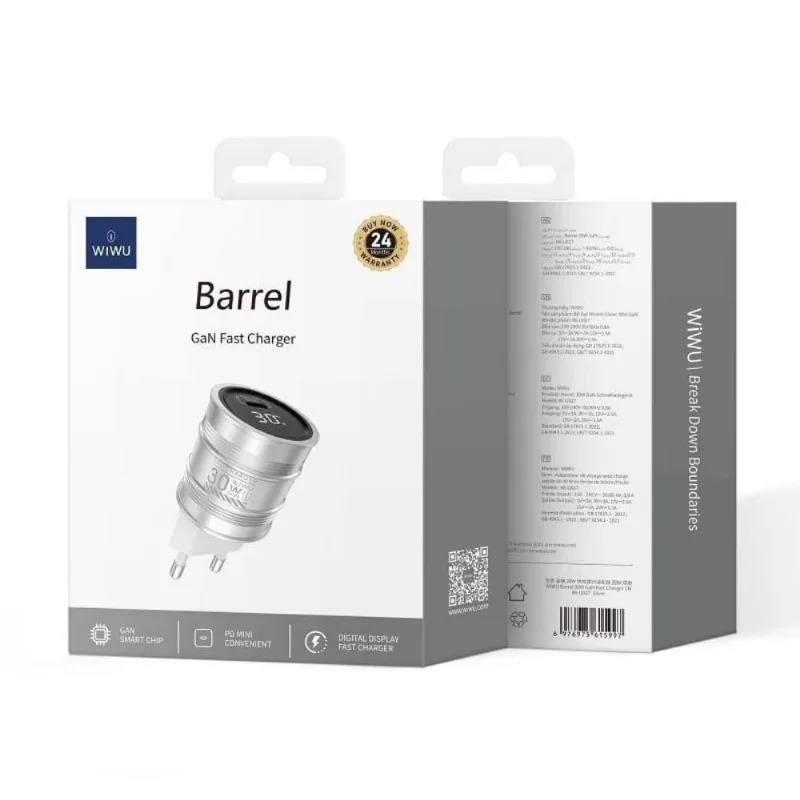 Carregador de Parede Rápido 30W Prata Wiwu