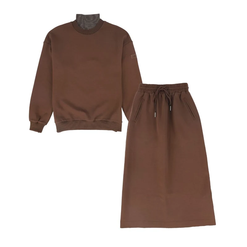VALENTINA BROWN DRAWSTRING SWEATSHIRT SKIRT SET S-14 / XL-20