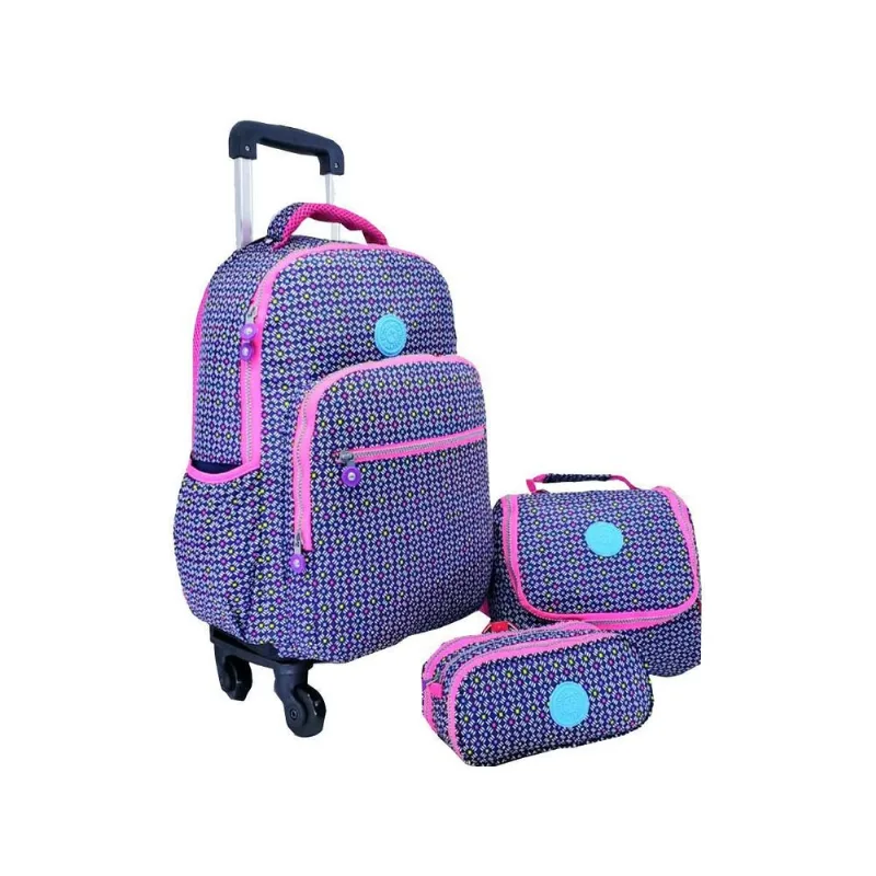 Kit Mochila Juvenil Roda Giro 360° + Estojo +Lancheira