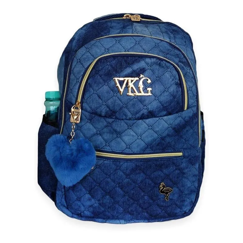 Mochila Feminina Jeans Grande + Pompom Reforçada M3992