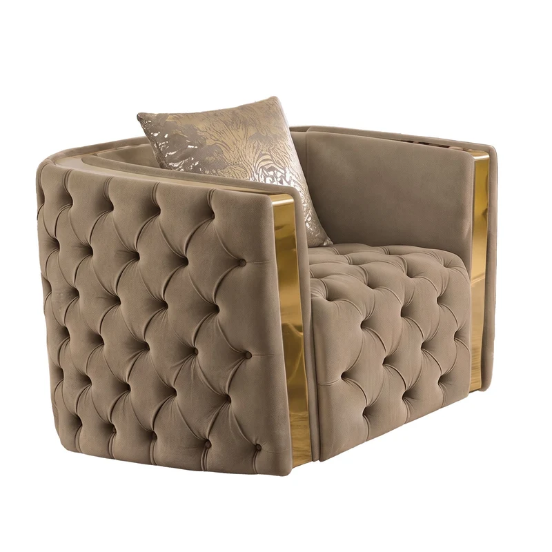 Naomi - Button Tufted Chair Light Brown