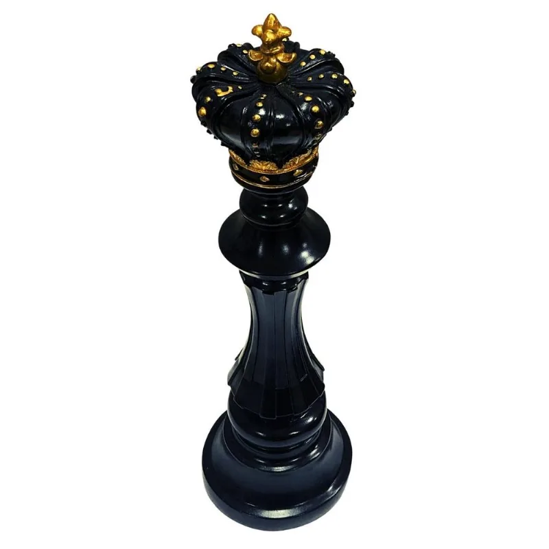Estátua Para Decoração Luxo Chess Rei Preto De Resina Verito