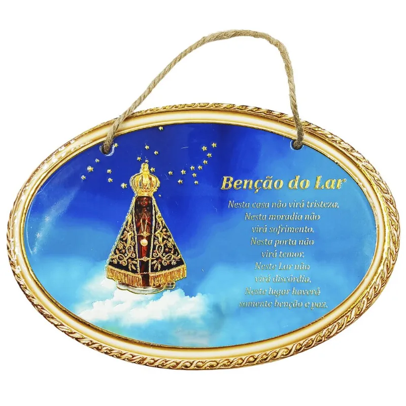 Placa Decorativa Benção do Lar 15x22cm em Cerâmica Taimes