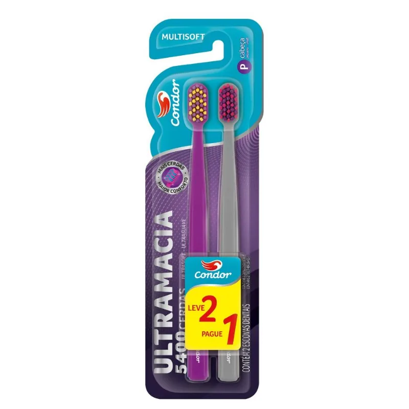 Pack Escova Dental Ultramacia Condor Multisoft Cabeca P 2 Unidades
