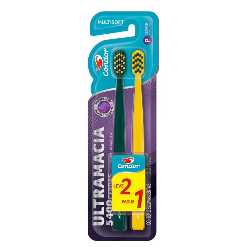 Pack Escova Dental Ultramacia Condor Multisoft Cabeca P 2 Unidades