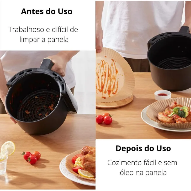 Kit 100 Unidades De Papel Descartável Antiaderente Air Fryer