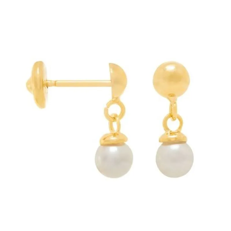 Brinco Infantil Rommanel Banhado A Ouro Bolinha Com Pérola 520275