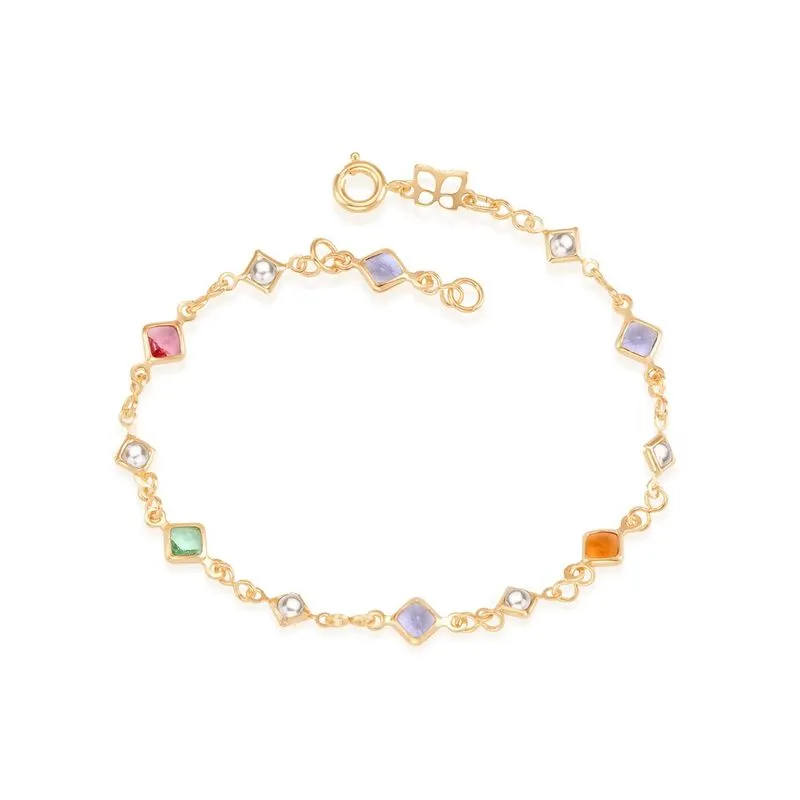 Pulseira Rommanel Banhado Ouro Pérolas E Pedras Coloridas 550672