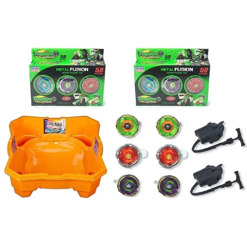 Kit 6 Beyblade Tornado + Arena Beyblade + 2 Lançadores