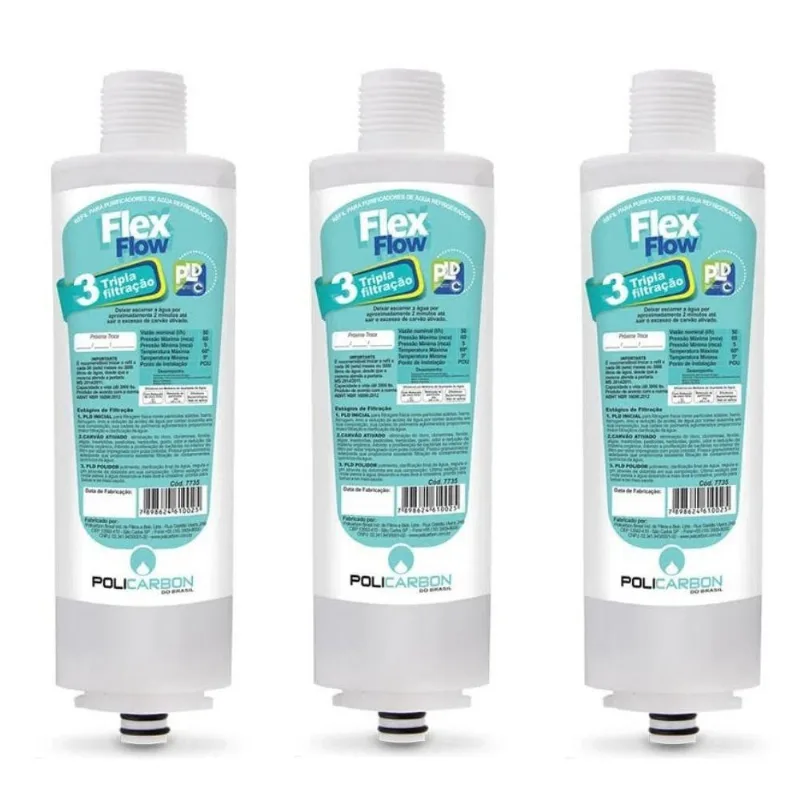 Kit 3 Filtro Refil Purificador Água Libell Acqua Flex Press