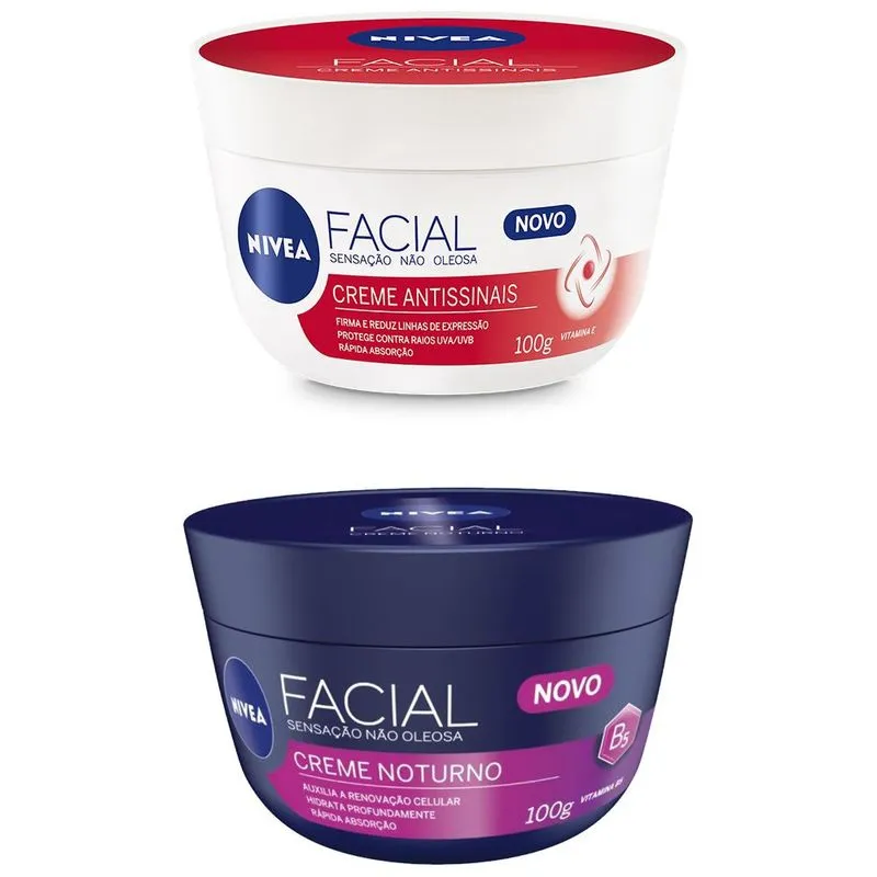 Nivea creme facial combo 1x antissinais + 1x noturno 100g cada sensação não oleosa