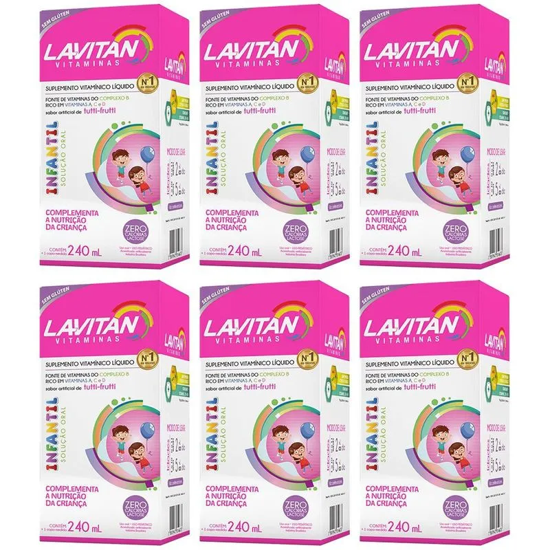6x Lavitan infantil suplemento vitamínico mineral 240ml sabor tutti frutti cimed