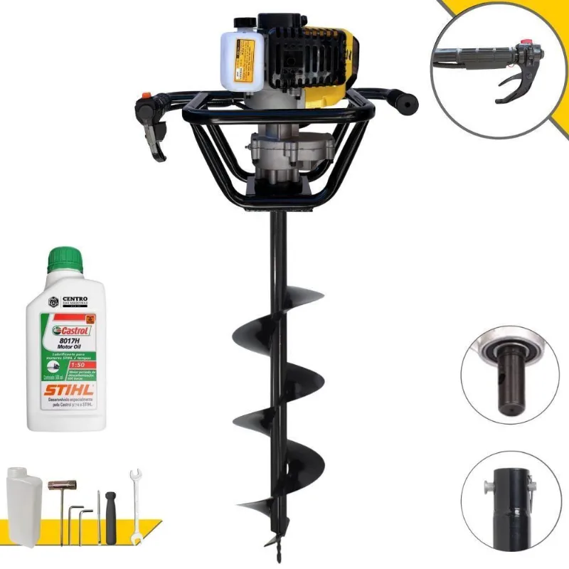 Perfurador De Solo Psl517 À Gasolina 51,7cc 1,8hp Com Broca 80x20cm Amarelo Com Óleo 2t 500ml Lynus