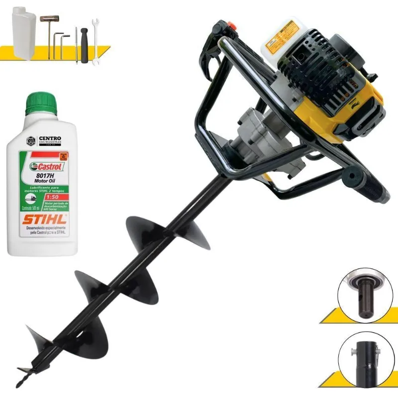 Perfurador De Solo Psl517 À Gasolina 51,7cc 1,8hp Com Broca 80x20cm Amarelo Lynus