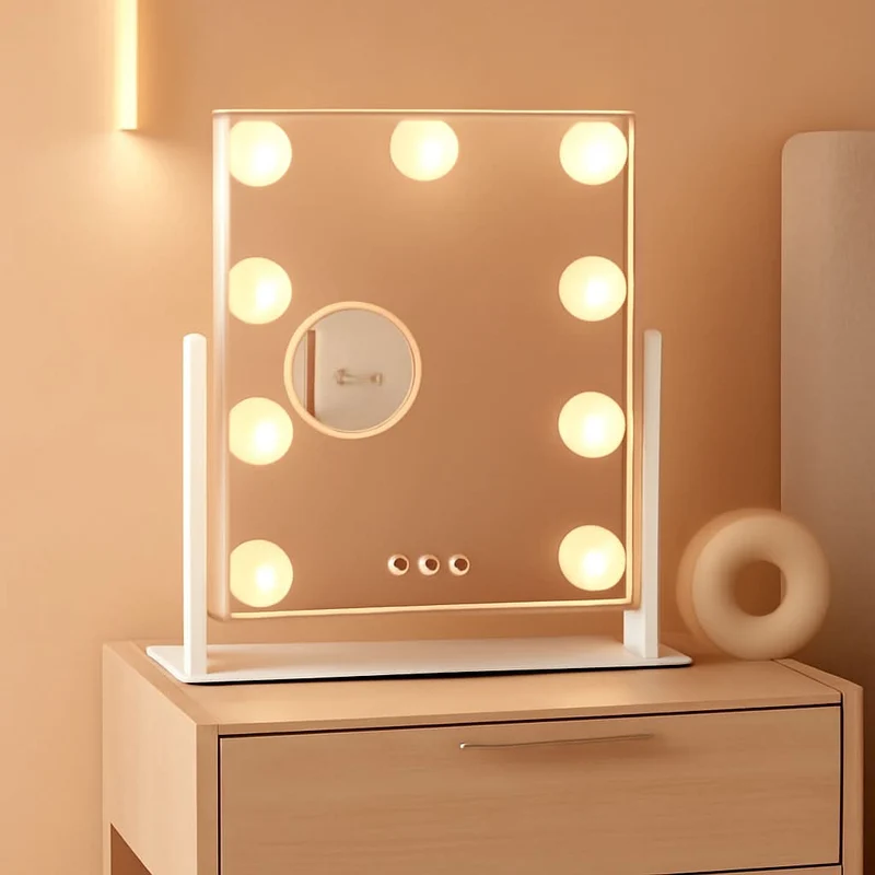 Vanity Mirror With Lights 9 Dimmable Bulbs 3 Color Lighting White White / 12*14.4Inch