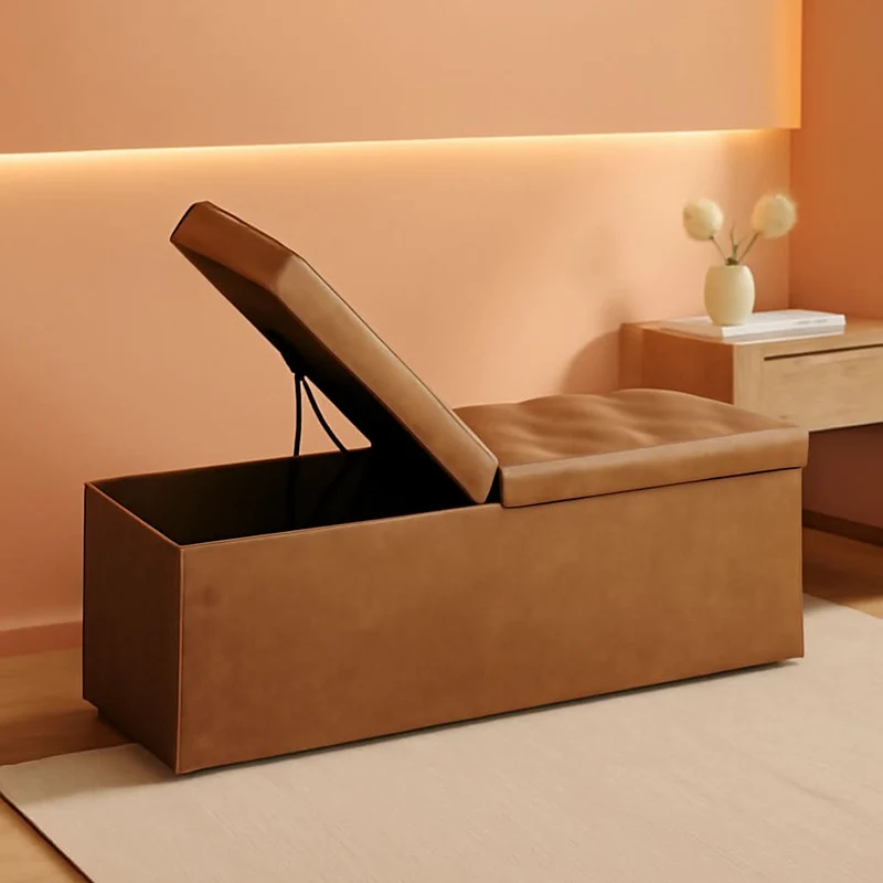 43 Inch Premium Synthetic Leather Ottoman Bench With Lid Coffee Brown / 15"D X 43"W X 15"H