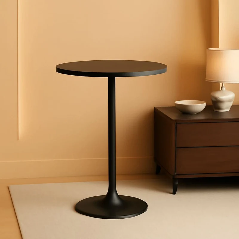 Black Circular Bar Table Water proof Coated Metal Base Black / Set Of 1