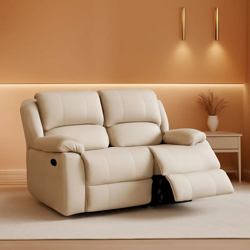 Manual Leather Loveseat Recliner Sofa With Pockets Beige / Loveseat