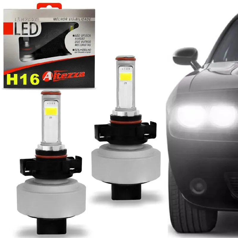 Par Lâmpadas Super LED Altezza H16 4300K 12V 30W 3000 Lúmens Efeito Xenon Plug and Play