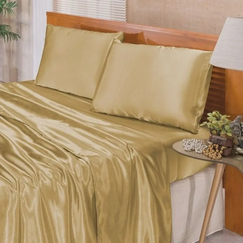 Jogo de Cama Lençol Cetim King Romantic 04 Peças - Dourado