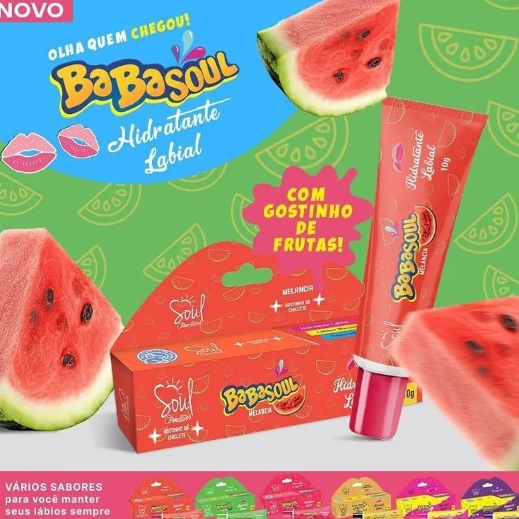 Hidratante Labial Gostinho de Chiclete Melancia Babasoul Soul Cosméticos 10g