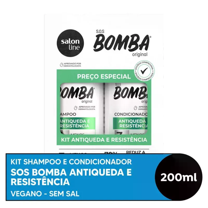 Kit Shampoo 300ml &amp; Condicionador 200ml Antiqueda &amp; Resistência S.o.s Bomba Salon Line