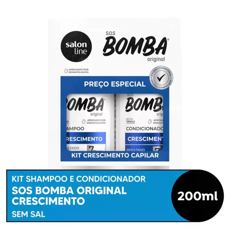 Kit Shampoo 200ml &amp; Condicionador 200ml Crescimento Capilar S.o.s Bomba Salon Line