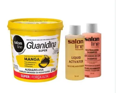 Guanidina Óleo Semente de Manga Alisa E Relaxa Salon Line 215g + 1 Frasco Activador 55ml + 1 Frasco de Neutralizante 54ml