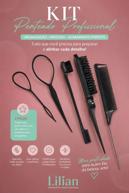 Kit Profissional de Cabelo Preto de 5 Peças