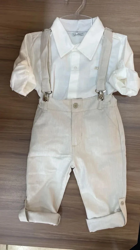 CONJUNTO BODY CAMISA MANGA LONGA CALÇA E SUSPENSÓRIO MENINO BARBARA KIDS Branco / 1