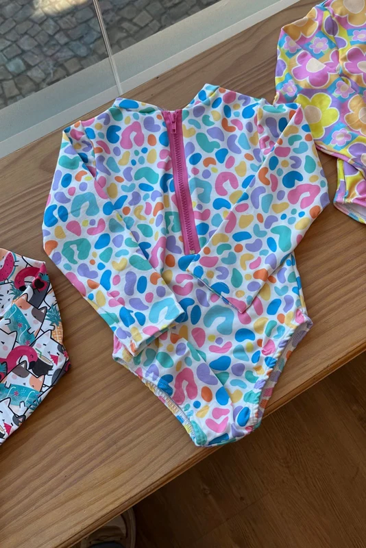 MAIÔ MANGA LONGA ZÍPER AQUARELA COM PROTEÇÃO UV50+ MENINA LUI BAMBINI Branco / 9-12