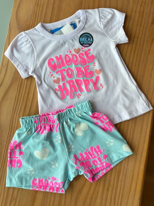 CONJUNTO PIJAMA BLUSA MANGA CURTA CHOOSE E SHORT CORAÇÕES MENINA FAKINI Branco / 10