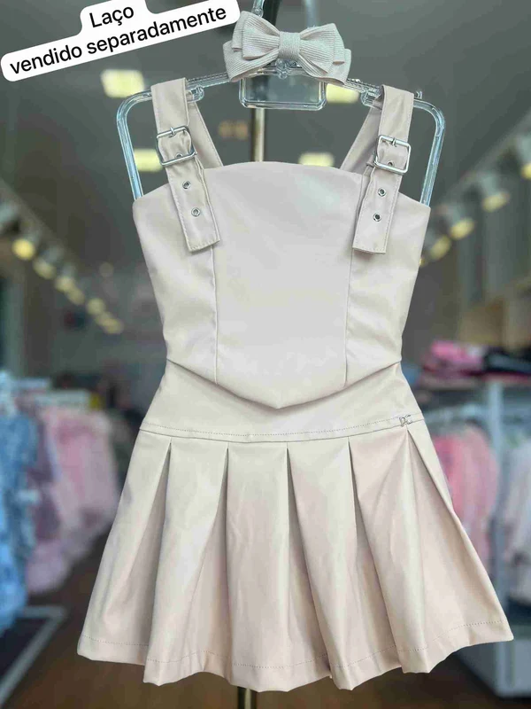 CONJUNTO BLUSA ALÇA FECHO METÁLICO CIRRÊ COM SAIA MENINA PETIT CHERIE Bege / 8