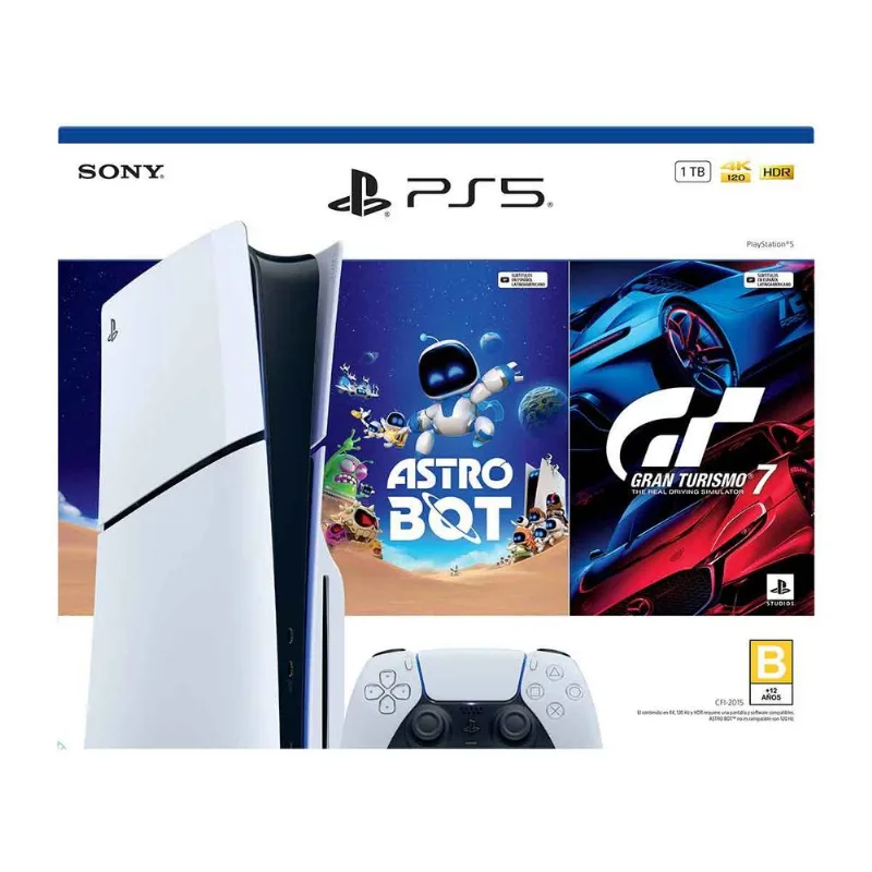 Consola Sony Playstation 5 slim astrobot + gran turismo 7 blanco