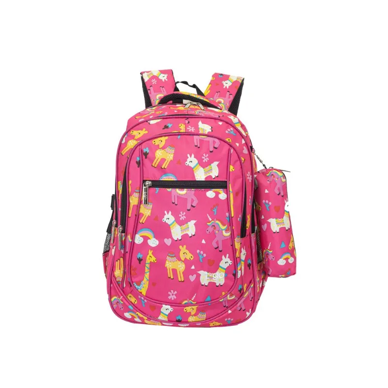 Mochila Escolar Con Cartuchera Nena Niña T-Go Multiples Bolsillos Reforzada Fantasy Creatures EB44 Rosa