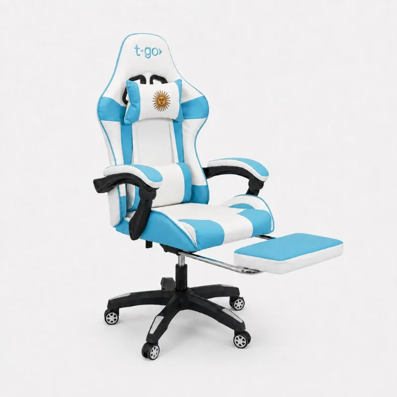 Silla Gamer T-GO Ergonómica Reclinable + Apoya Pies Bordó con Dorado Silla Gamer T-GO Ergonómica Reclinable + Apoya Pies Modelo Albiceleste