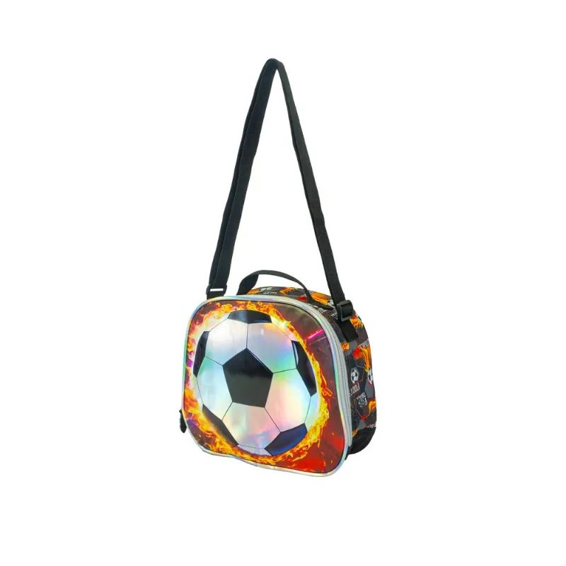 Lunchera Termica Escolar Infantil Con Correa Colonia Vacaciones Pelota Futbol QD4 Negro