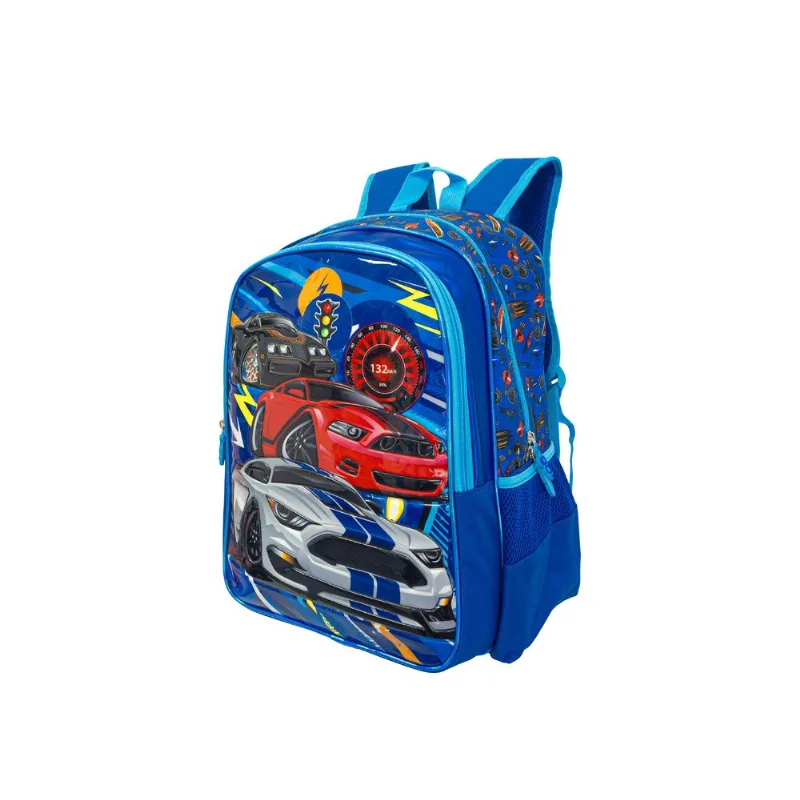 Mochila Para Jardín Reforzada Nivel Inicial Nene Varon Autos QD8 Azul