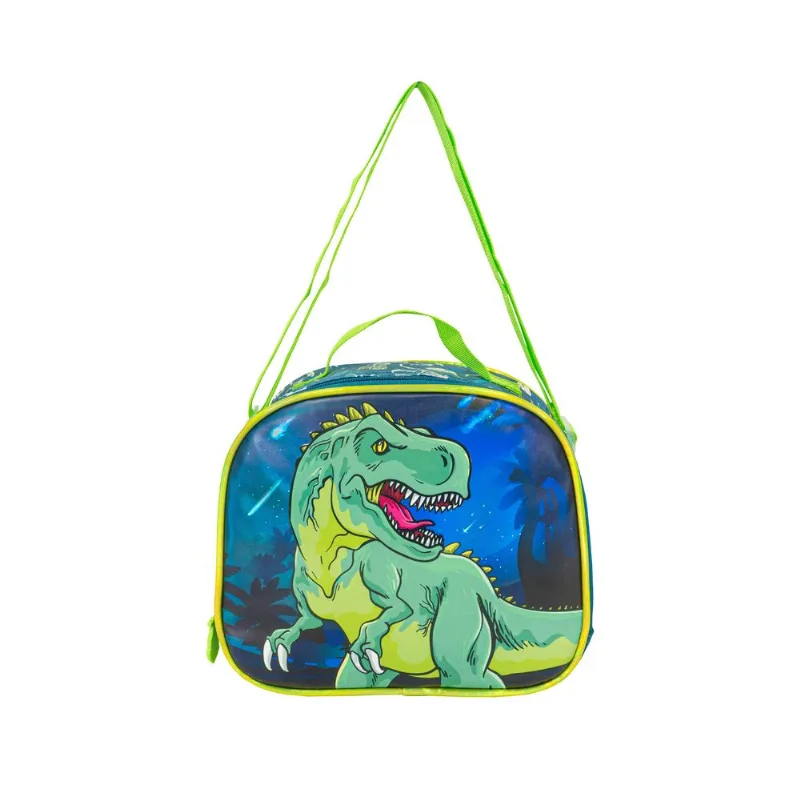 Lunchera Termica Escolar Infantil Con Correa Colonia Vacaciones Dinosaurio QD14 Verde