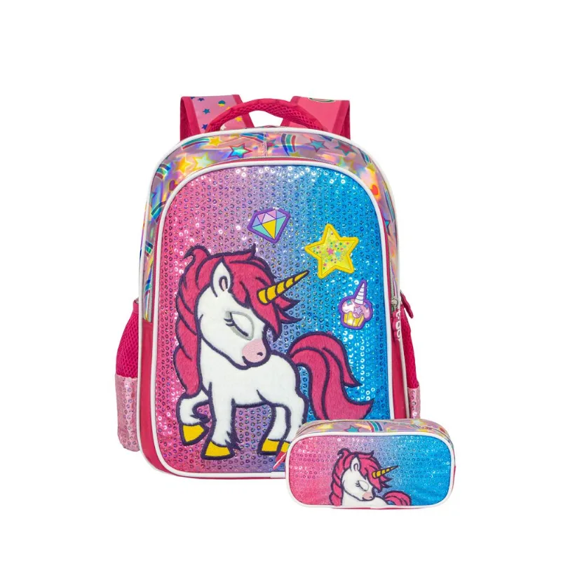 Mochila Escolar Reforzada + Cartuchera Nena Kawaii Llama Con Luces LED Primaria Mochila Escolar Reforzada + Cartuchera Kawaii Unicornio Peluche Nena Primaria