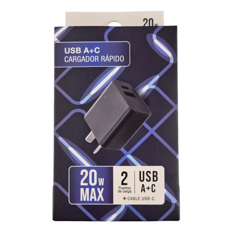 Cargador Rápido Merryking Usb A+c 20 W Black Con Cable