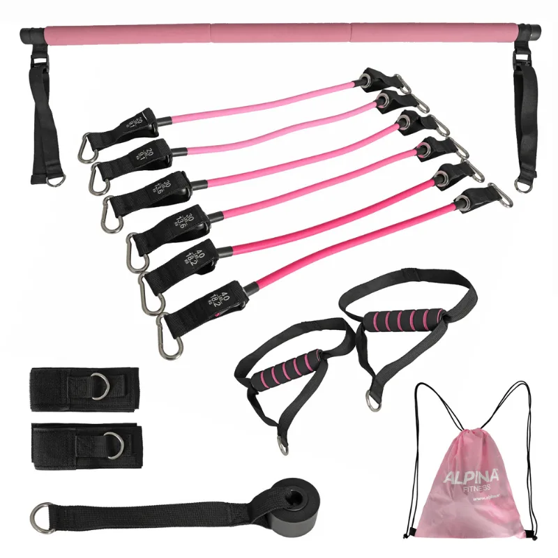 Kit Barra Pilates Elásticos Bandas Accesorios Alpina Ake-03
