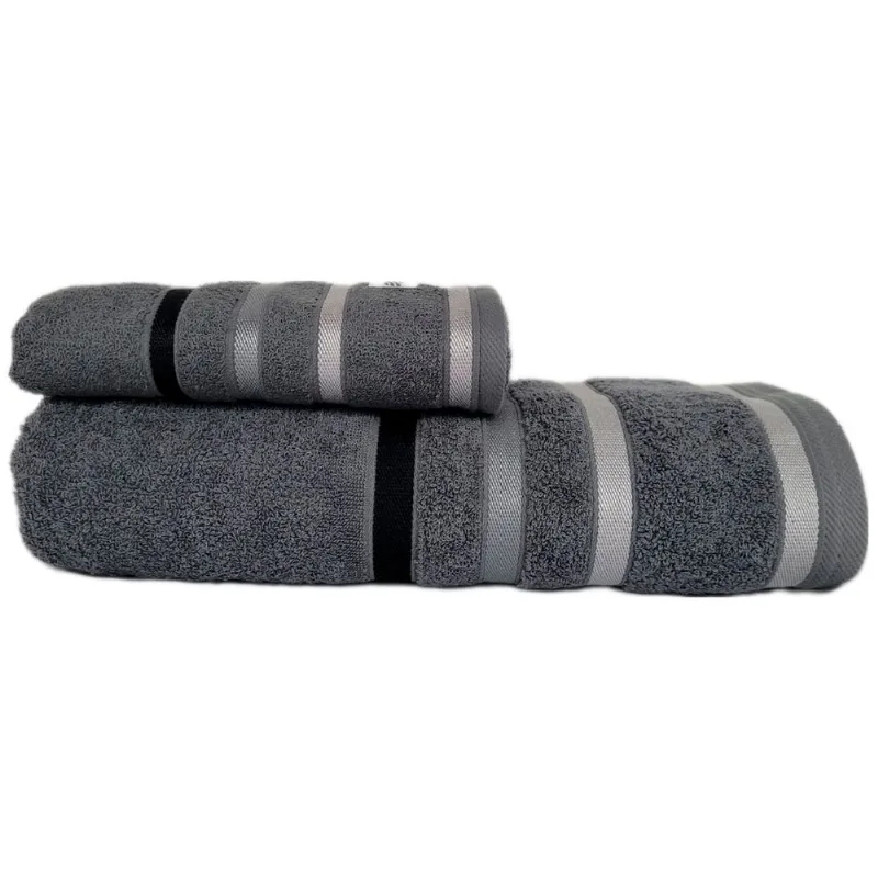 Juego De Toalla Y Toallon Teka Lumiere 100% Algodon 520g Hilo Peinado Color Gris